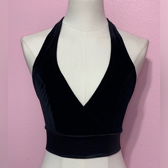 VTG Black Velvet Halter Crop Top S - Picture 1 of 9